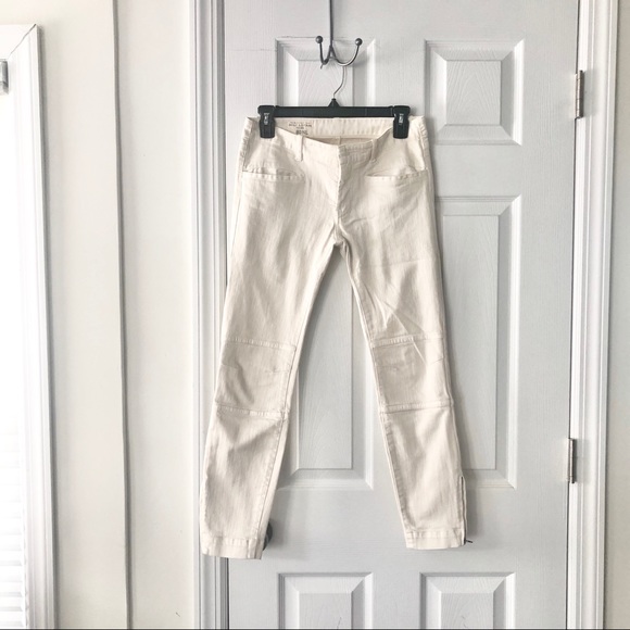 Nili Lotan Denim - Nili Lotan Off White Ivory Moto Zip Ankle Denim